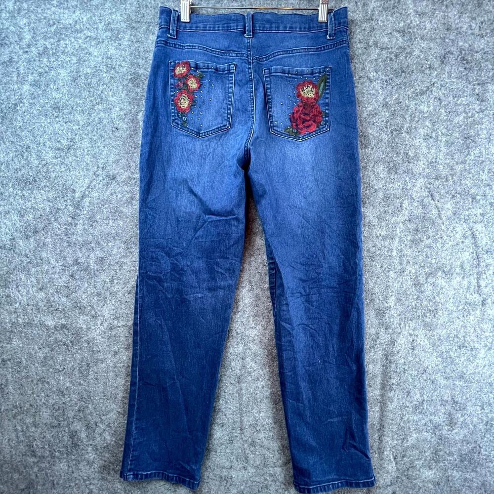 Gloria‎ Vanderbilt Jeans Women 10 Blue Stretch Y2K Boho Embroidered Straight Leg